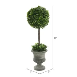 Trees & Topiaries-Kirkland's Home Gray Boxwood Pedestal Urn Topiary, 2 Ft.