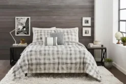 Comforters-Kirkland's Home Gray Buffalo Check 5-Pc. Queen Comforter Set Gray/White
