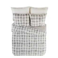Comforters-Kirkland's Home Gray Buffalo Check 5-Pc. Queen Comforter Set Gray/White