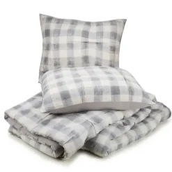 Comforters-Kirkland's Home Gray Buffalo Check 5-Pc. Queen Comforter Set Gray/White