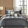 Comforters-Kirkland's Home Gray Buffalo Herringbone Queen 7-Pc. Comforter Set Gray/White/Blue