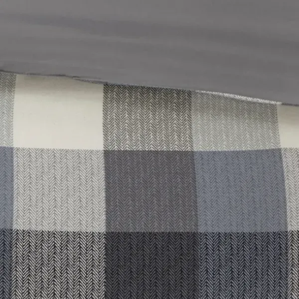 Comforters-Kirkland's Home Gray Buffalo Herringbone Queen 7-Pc. Comforter Set Gray/White/Blue
