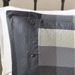 Comforters-Kirkland's Home Gray Buffalo Herringbone Queen 7-Pc. Comforter Set Gray/White/Blue