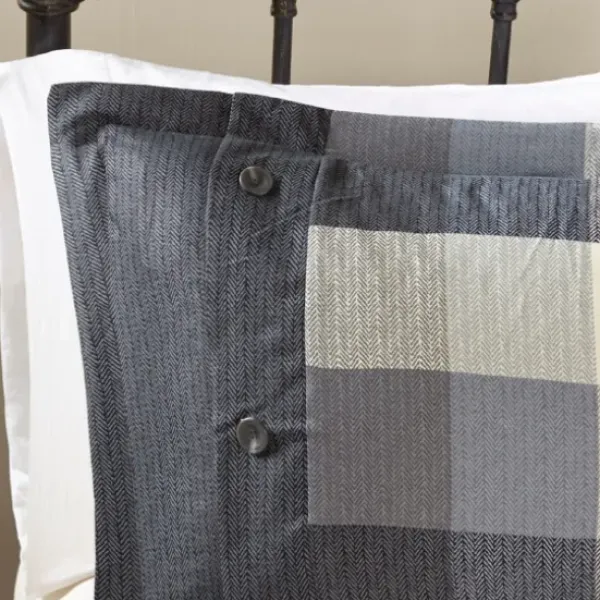 Comforters-Kirkland's Home Gray Buffalo Herringbone Queen 7-Pc. Comforter Set Gray/White/Blue