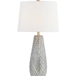 Table Lamps-Kirkland's Home Gray Ceramic 3D Pattern Table Lamp White