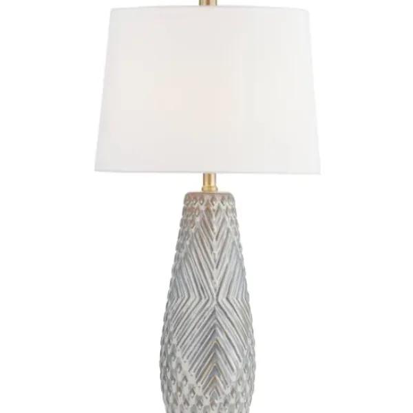 Table Lamps-Kirkland's Home Gray Ceramic 3D Pattern Table Lamp White