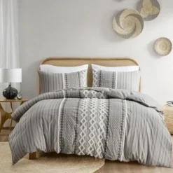 Comforters-Kirkland's Home Gray Chenille Tufted California King Comforter Set Gray/White