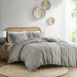 Comforters-Kirkland's Home Gray Chenille Tufted California King Comforter Set Gray/White