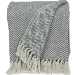 Blankets & Throws-Kirkland's Home Gray Chevron Cotton Handloomed Tassel Throw Gray/White