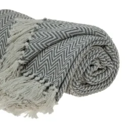 Blankets & Throws-Kirkland's Home Gray Chevron Cotton Handloomed Tassel Throw Gray/White