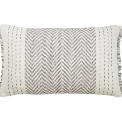 Pillows-Kirkland's Home Gray Chevron Long Stitch Lumbar Throw Pillow Gray/White