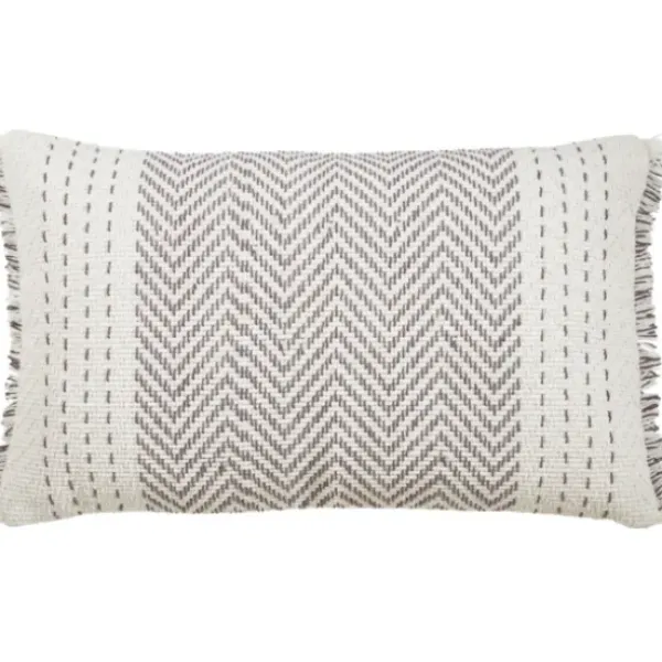 Pillows-Kirkland's Home Gray Chevron Long Stitch Lumbar Throw Pillow Gray/White