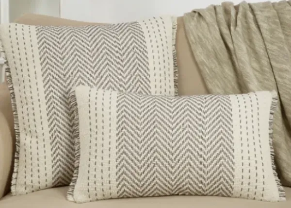 Pillows-Kirkland's Home Gray Chevron Long Stitch Lumbar Throw Pillow Gray/White