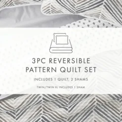 Quilts-Kirkland's Home Gray Chevron Reversible 2-Pc. Twin Quilt Set Gray/White