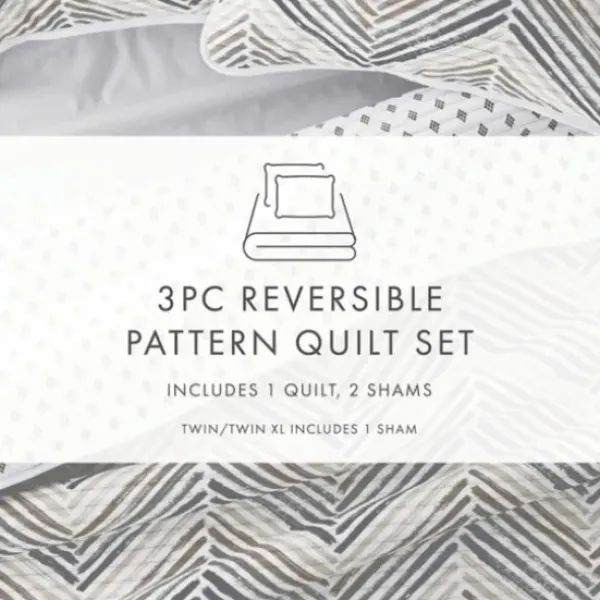 Quilts-Kirkland's Home Gray Chevron Reversible 2-Pc. Twin Quilt Set Gray/White