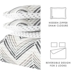 Quilts-Kirkland's Home Gray Chevron Reversible 3-Pc. King Quilt Set Gray/White