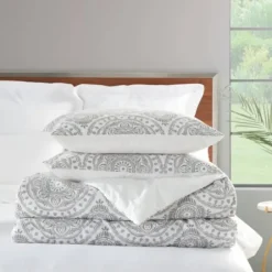 Comforters-Kirkland's Home Gray Cloud Floral King 3-Pc. Comforter Set Gray/White