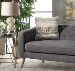 Pillows-Kirkland's Home Gray Comfort Fringe Pillow Gray/Ivory
