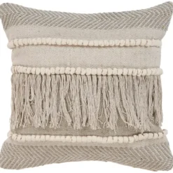 Pillows-Kirkland's Home Gray Comfort Fringe Pillow Gray/Ivory