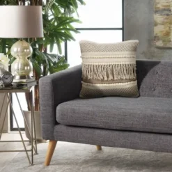Pillows-Kirkland's Home Gray Comfort Fringe Pillow Gray/Ivory
