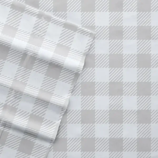Bed Sheets-Kirkland's Home Gray Country Plaid 4-Pc. California King Sheet Set Gray/White