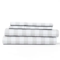 Bed Sheets-Kirkland's Home Gray Country Plaid 4-Pc. California King Sheet Set Gray/White