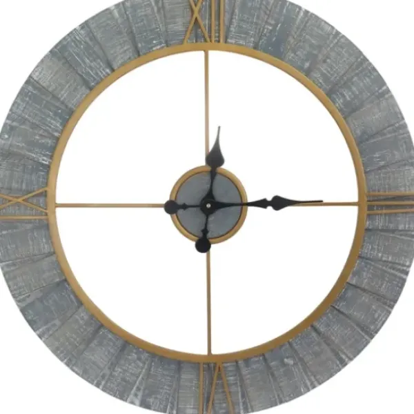 Clocks-Kirkland's Home Gray Cutout Wood Wall Clock With Gold Metal