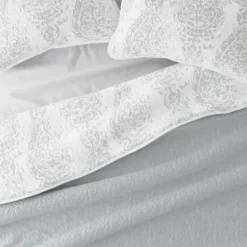 Quilts-Kirkland's Home Gray Damask Reversible 3-Pc. Queen Quilt Set Gray/White