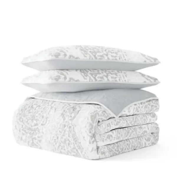 Quilts-Kirkland's Home Gray Damask Reversible 3-Pc. King Quilt Set Gray/White