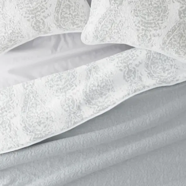 Quilts-Kirkland's Home Gray Damask Reversible 3-Pc. King Quilt Set Gray/White