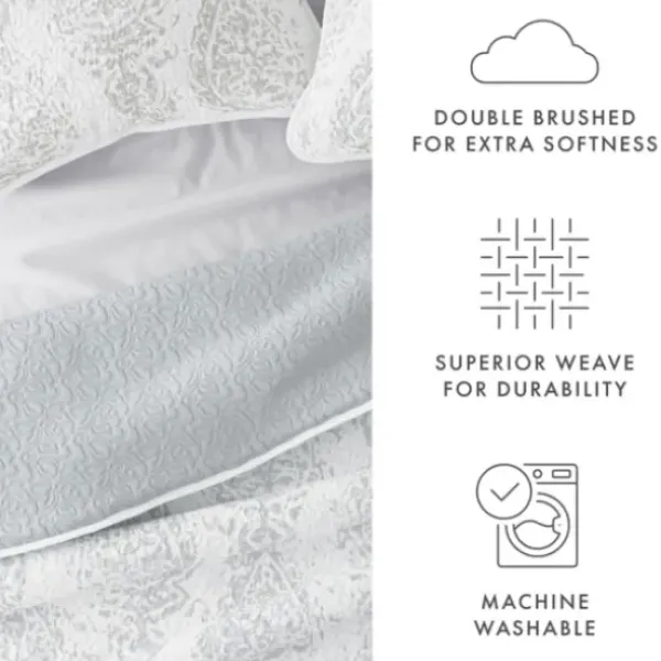Quilts-Kirkland's Home Gray Damask Reversible 3-Pc. King Quilt Set Gray/White