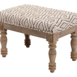 Benches & Ottomans-Kirkland's Home Gray Diamond Upholstered Ottoman Gray/Ivory