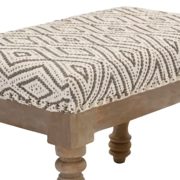 Benches & Ottomans-Kirkland's Home Gray Diamond Upholstered Ottoman Gray/Ivory