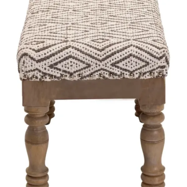 Benches & Ottomans-Kirkland's Home Gray Diamond Upholstered Ottoman Gray/Ivory