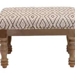 Benches & Ottomans-Kirkland's Home Gray Diamond Upholstered Ottoman Gray/Ivory