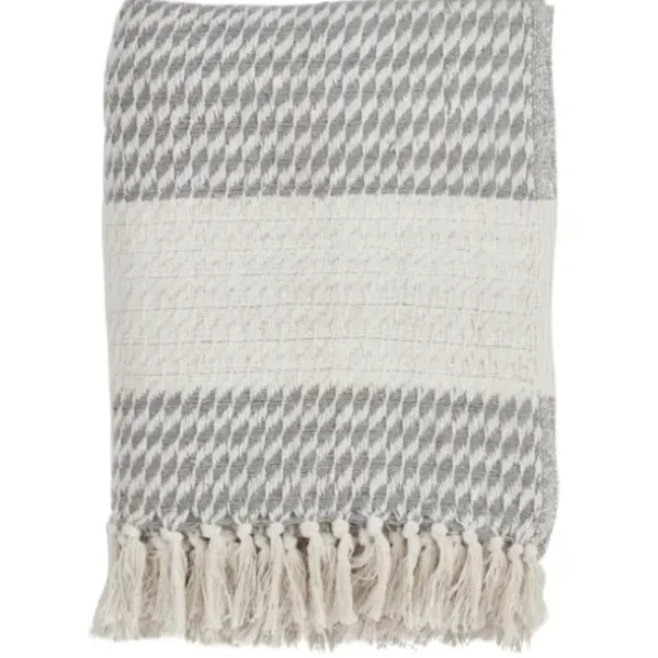 Blankets & Throws-Kirkland's Home Gray Diamond Weave Throw With Tassels Gray/White