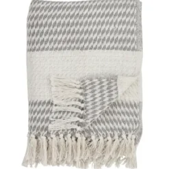 Blankets & Throws-Kirkland's Home Gray Diamond Weave Throw With Tassels Gray/White