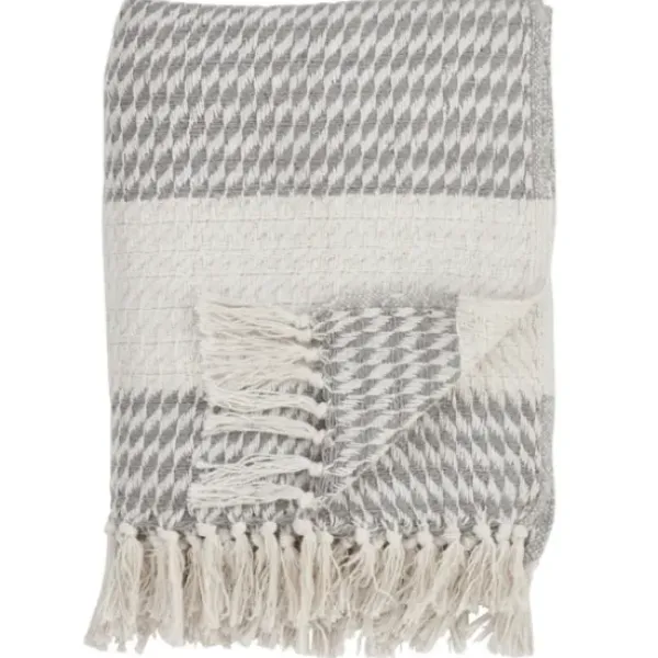 Blankets & Throws-Kirkland's Home Gray Diamond Weave Throw With Tassels Gray/White