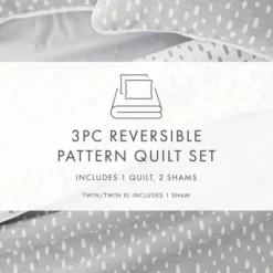 Quilts-Kirkland's Home Gray Dotted Reversible 3-Pc. King Quilt Set Gray/White