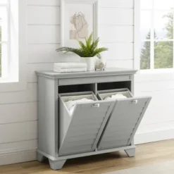 Bathroom Furniture-Kirkland's Home Gray Double Linen Hamper