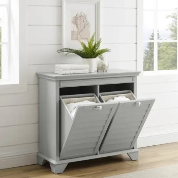 Bathroom Furniture-Kirkland's Home Gray Double Linen Hamper