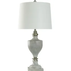 Table Lamps-Kirkland's Home Gray Faux Wood And Silver Table Lamp White
