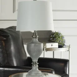 Table Lamps-Kirkland's Home Gray Faux Wood And Silver Table Lamp White