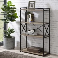 Bookshelves-Kirkland's Home Gray Finish X Frame Open Shelf Bookcase