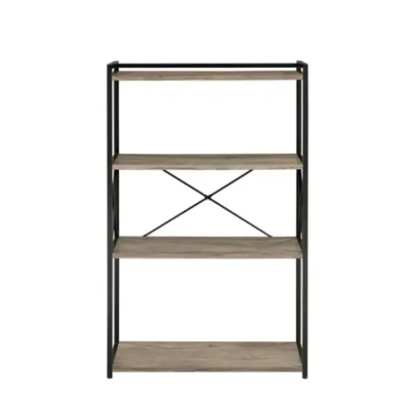 Bookshelves-Kirkland's Home Gray Finish X Frame Open Shelf Bookcase
