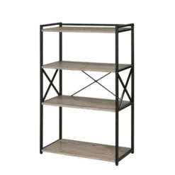 Bookshelves-Kirkland's Home Gray Finish X Frame Open Shelf Bookcase