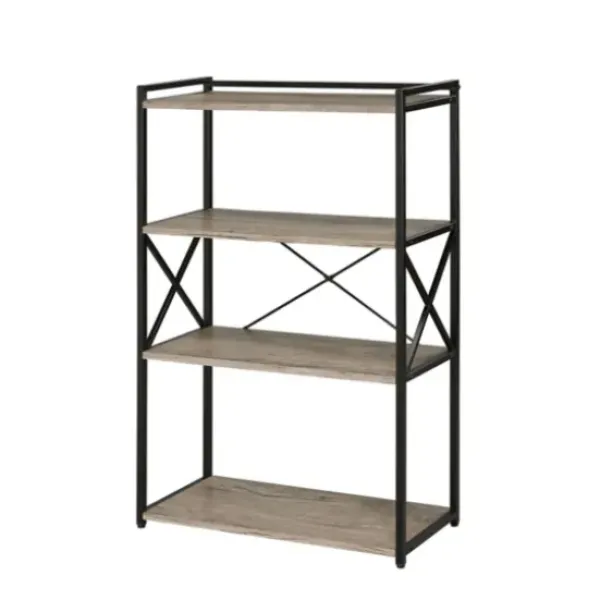 Bookshelves-Kirkland's Home Gray Finish X Frame Open Shelf Bookcase