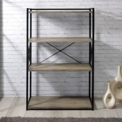 Bookshelves-Kirkland's Home Gray Finish X Frame Open Shelf Bookcase