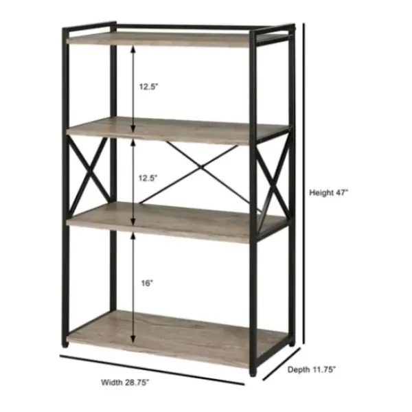 Bookshelves-Kirkland's Home Gray Finish X Frame Open Shelf Bookcase