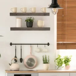 Shelves-Kirkland's Home Gray Floating Rustic Wooden Wall Shelf, 3 Ft.